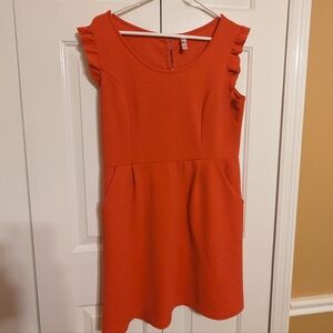 Sleeveless Orange Dress with Ruffle Sleeves